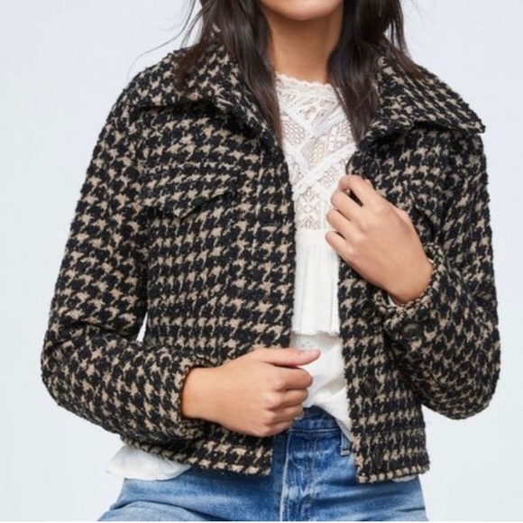 Anthropologie Houndstooth Cropped Sparkle Jacket - Picture 2 of 9